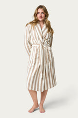 Beige and white striped bathrobe - beige en wit gestreepte badjas 