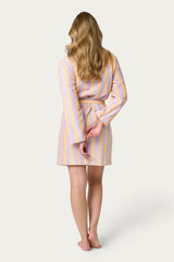 Pastel striped bathrobe with lila orange / gestreepte badjas ochtendjas
