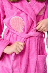 Pink Badú mermaid bathrobe with shell design patches 
