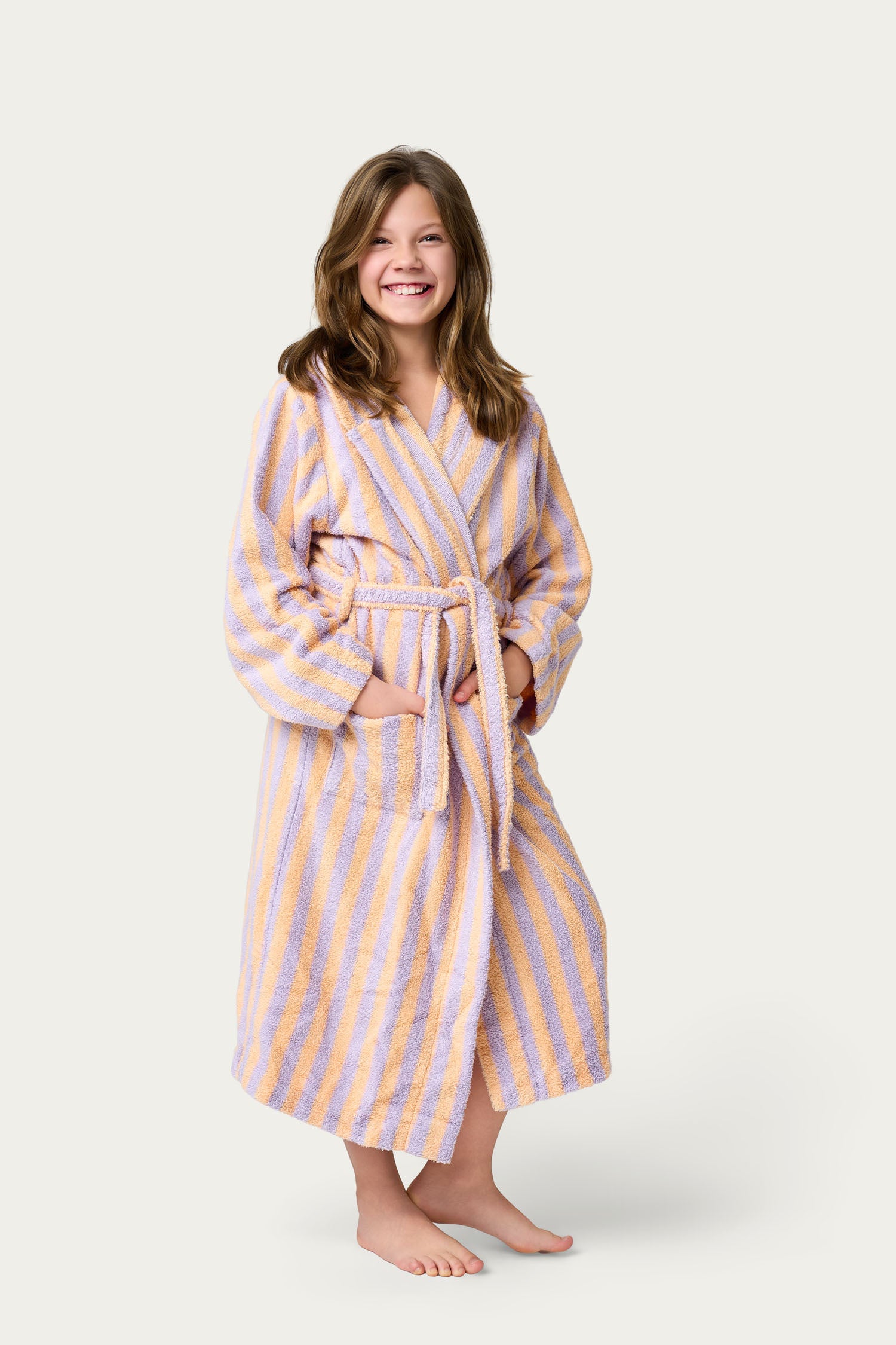 Pastel striped kids bathrobe lilac orange