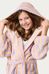 Pastel striped kids bathrobe lilac orange