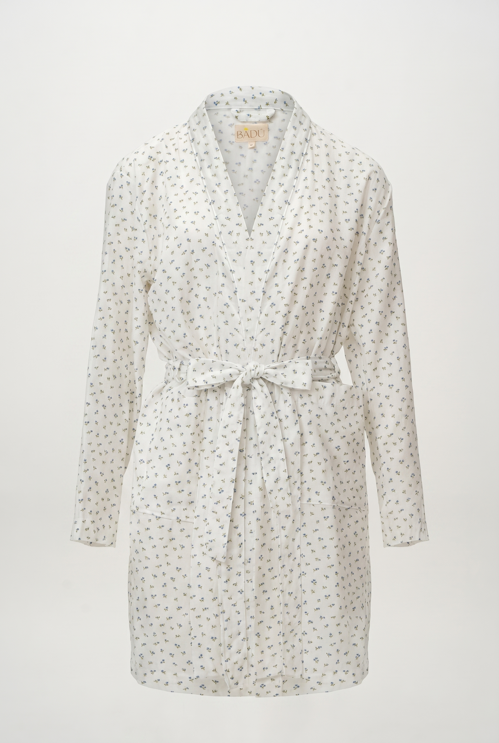 Muslin Bathrobe Flower Print White