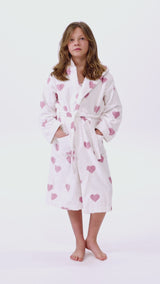 Girl in hearts bathrobe