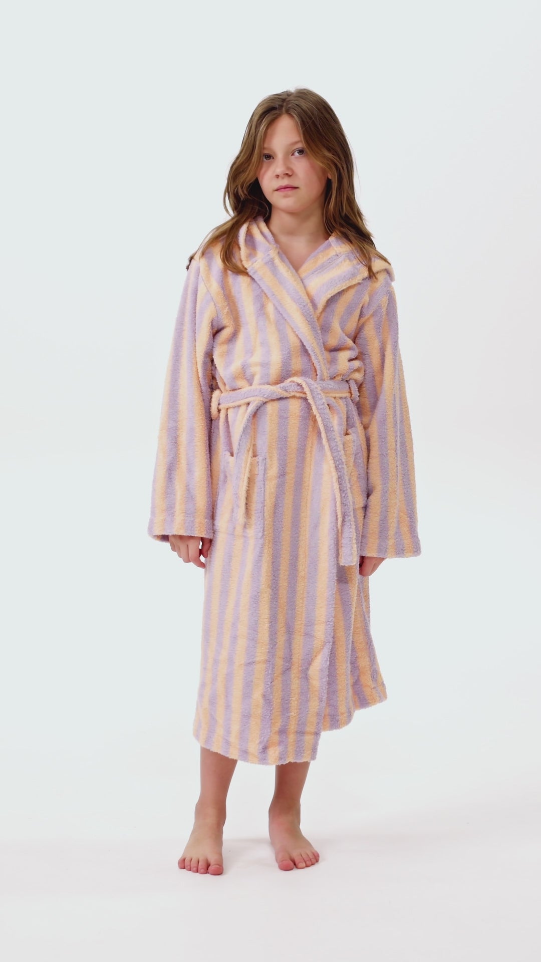 Pastel striped kids bathrobe lilac orange
